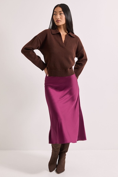 Dorothy Perkins Petite Satin Bias Cut Skirt Plum