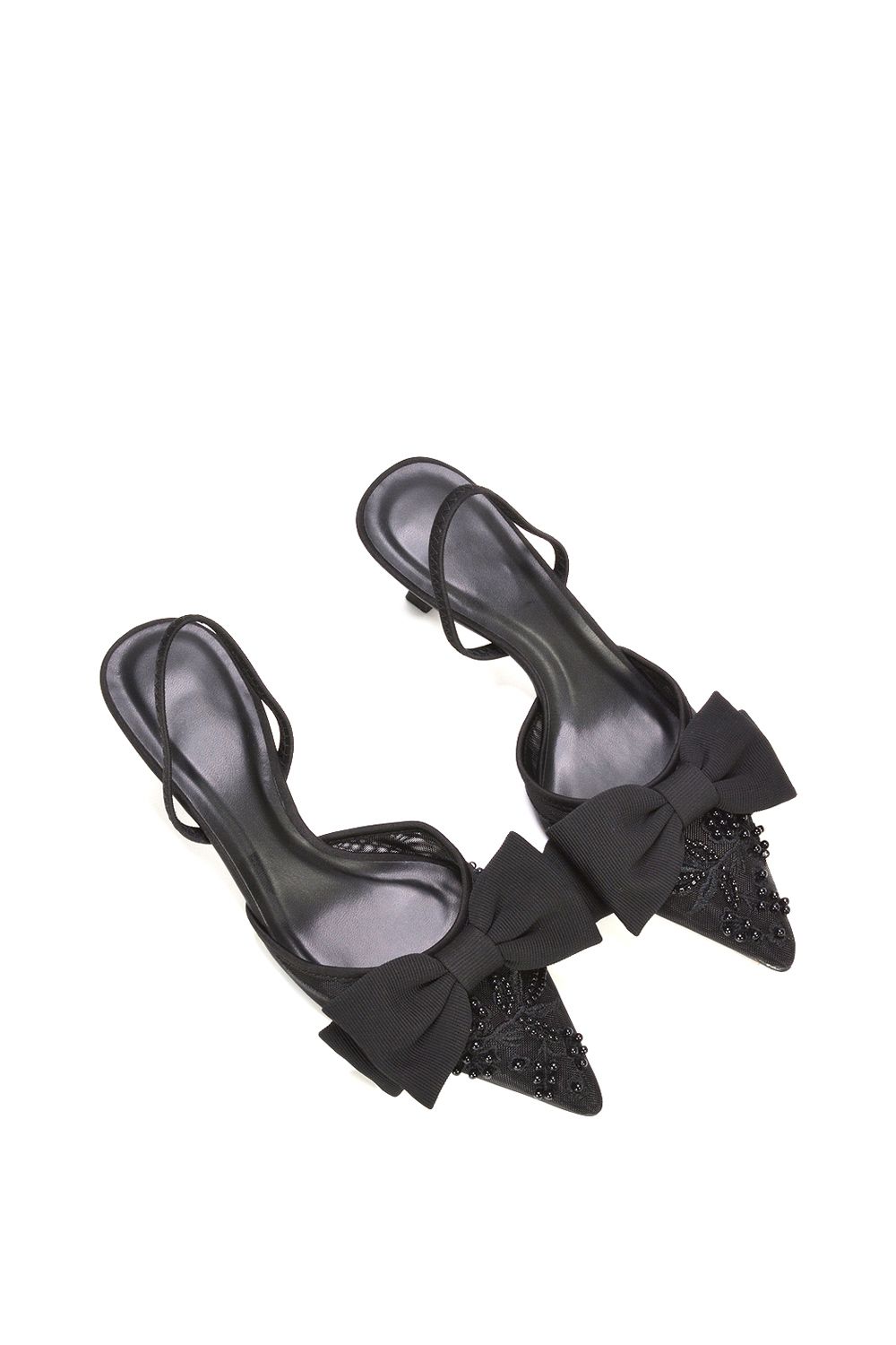 XY London 'Sara' Embroidered Mesh Pointed Toe Slingback Heels With Bow image 6