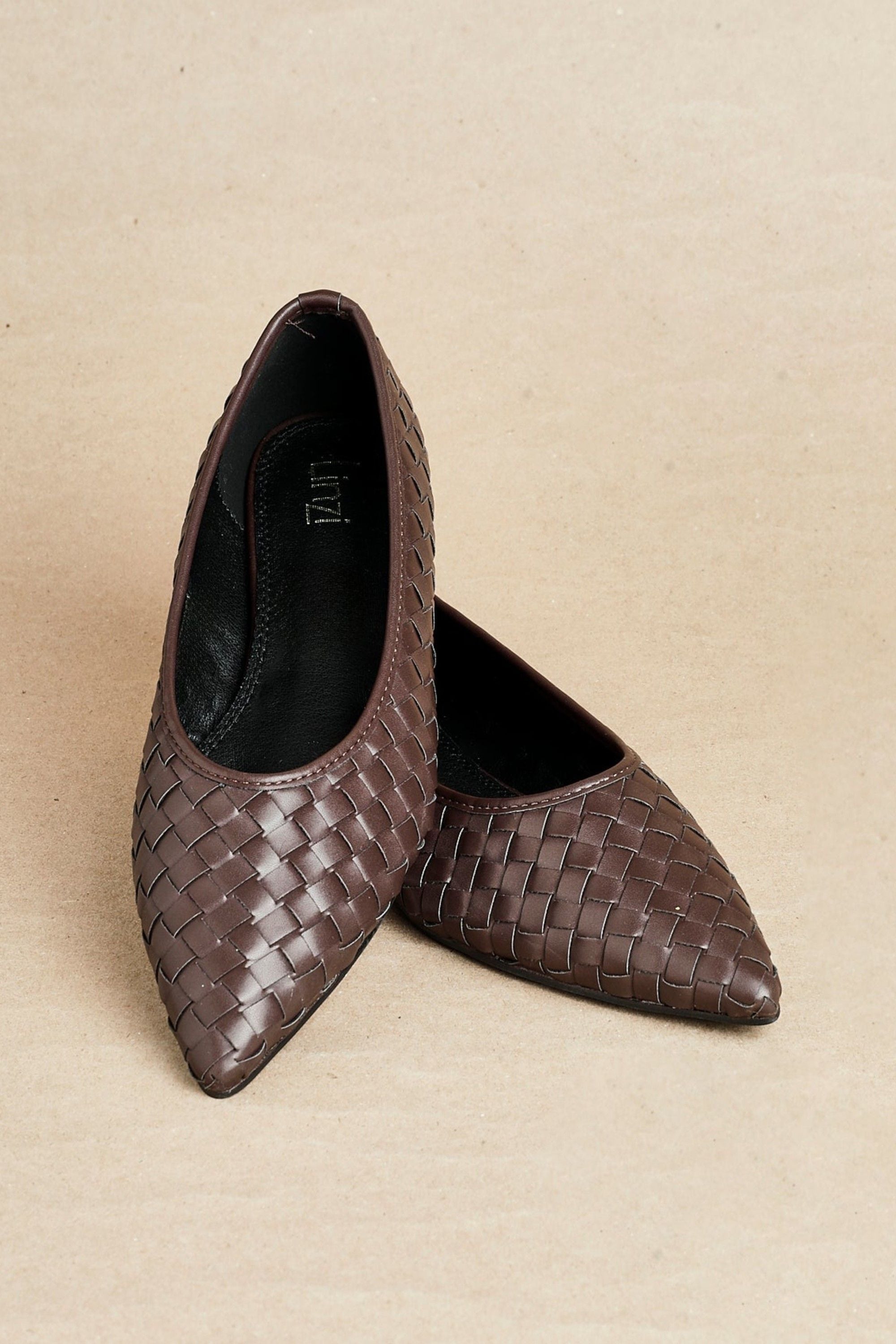 Linzi Talina Brown Faux Leather Woven Pointed Toe Ballet Flats image 2