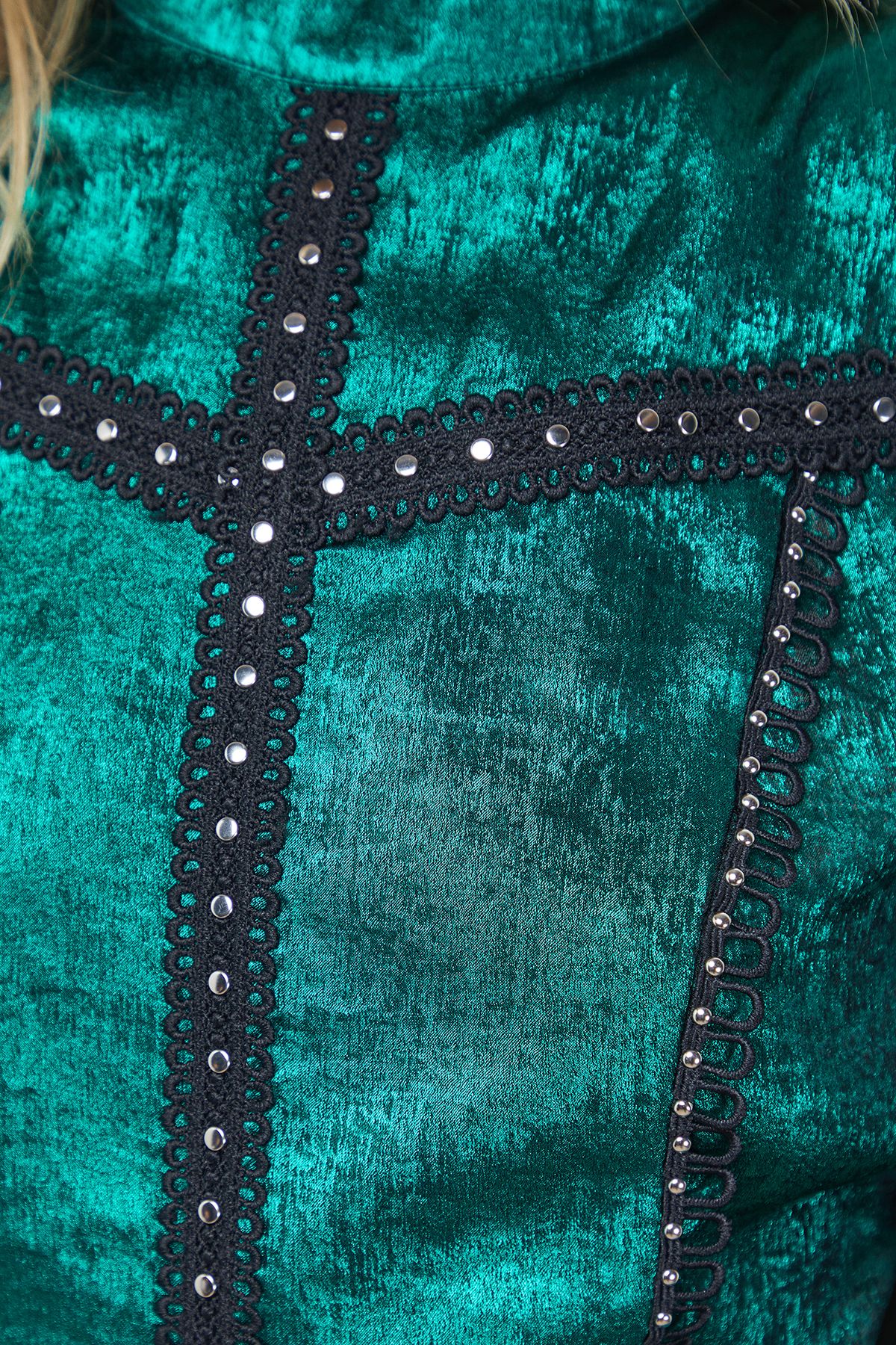 Oasis Stud Trim Long Sleeve High Neck Mini Dress Forest image 5