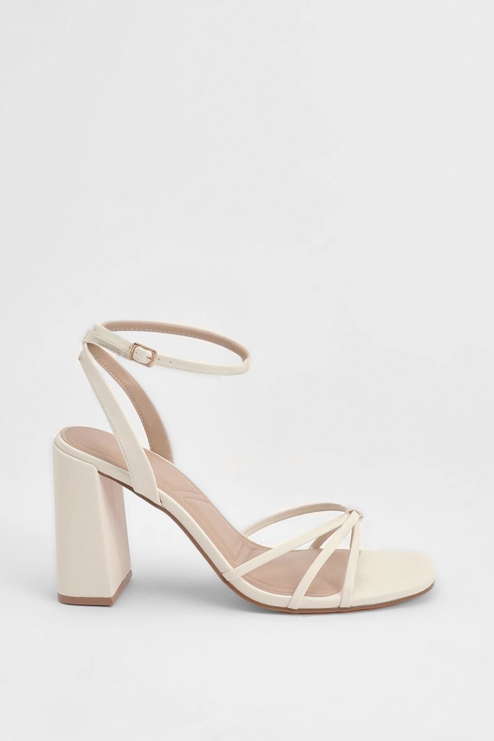 MissPap White Faux Leather Strappy Block Heel Sandals White