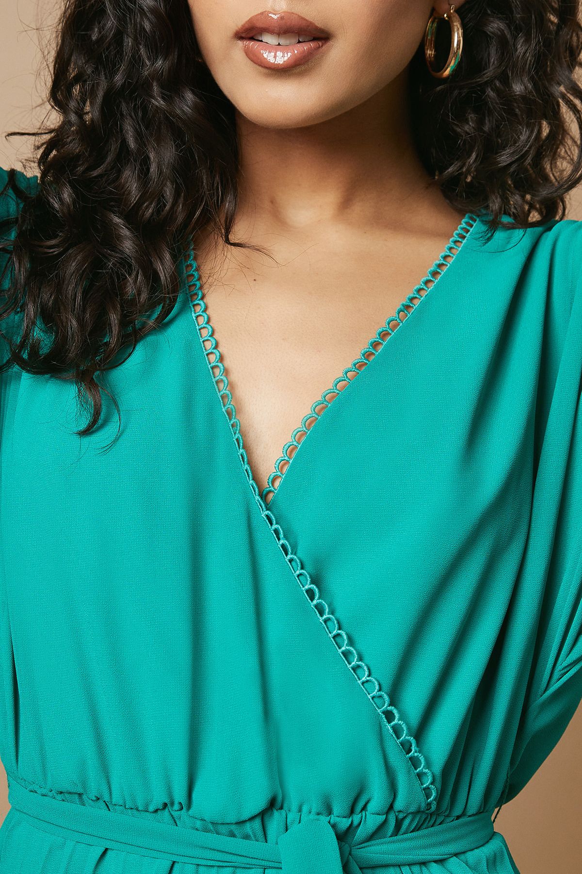 Oasis Petite Occasion Kimono Sleeve Pleated Midi Dress Teal image 4