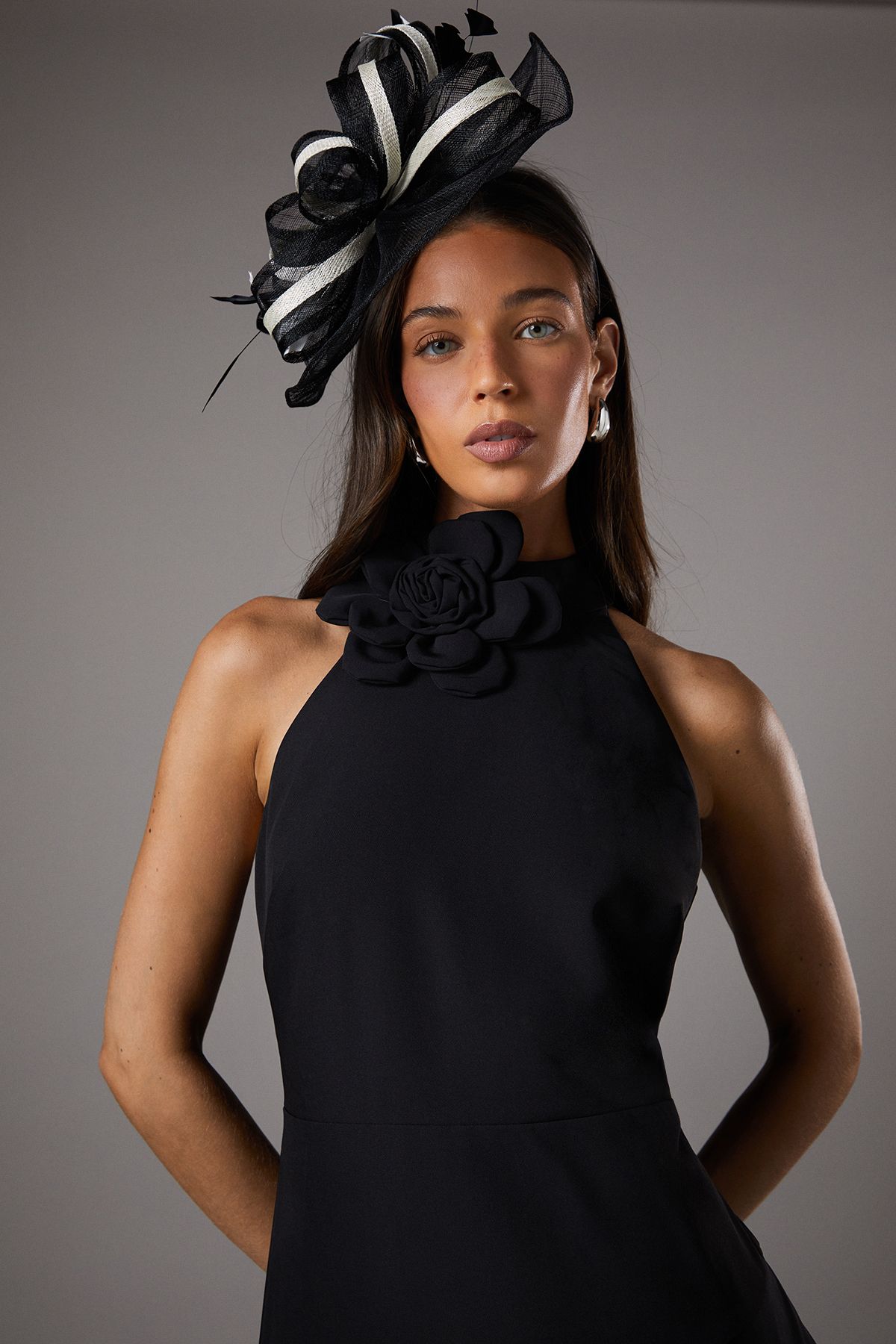 Coast High Neck Corsage Detail Midi Dress Black image 4