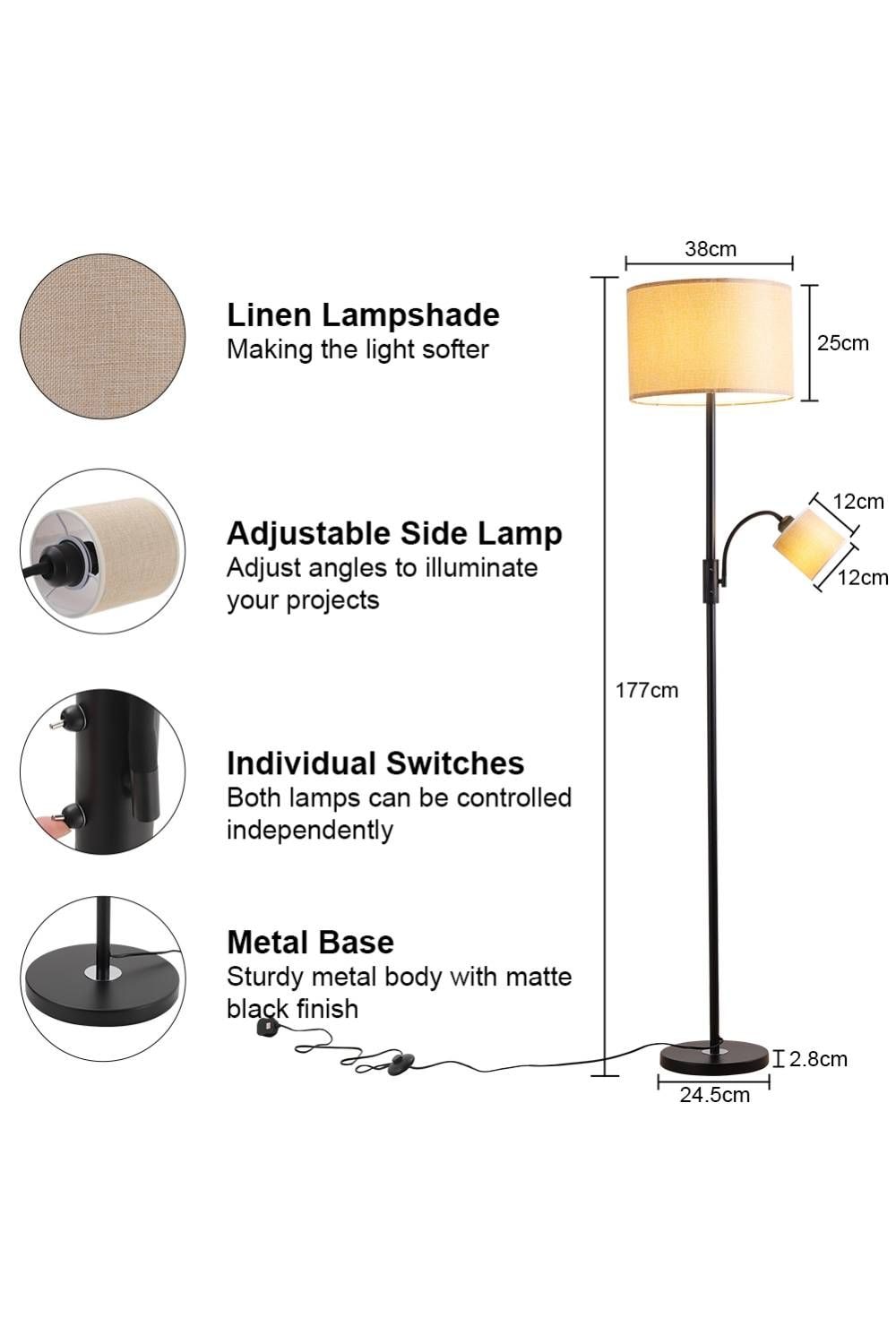 Living and Home 2 Light Floor Lamp with Swivel Shade for Living Room Lighting image 4