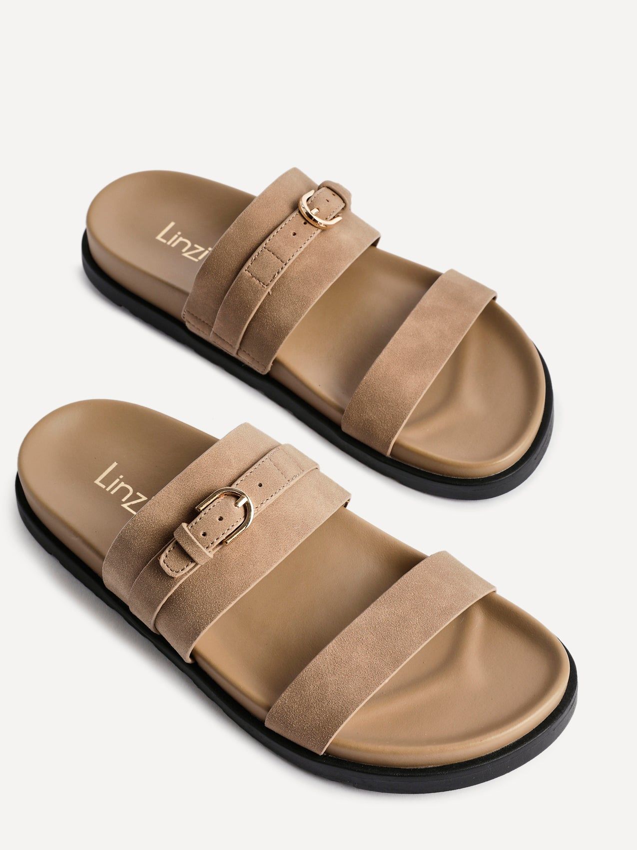 Linzi Ezra Taupe Nubuck Flat Slider Sandals image 5
