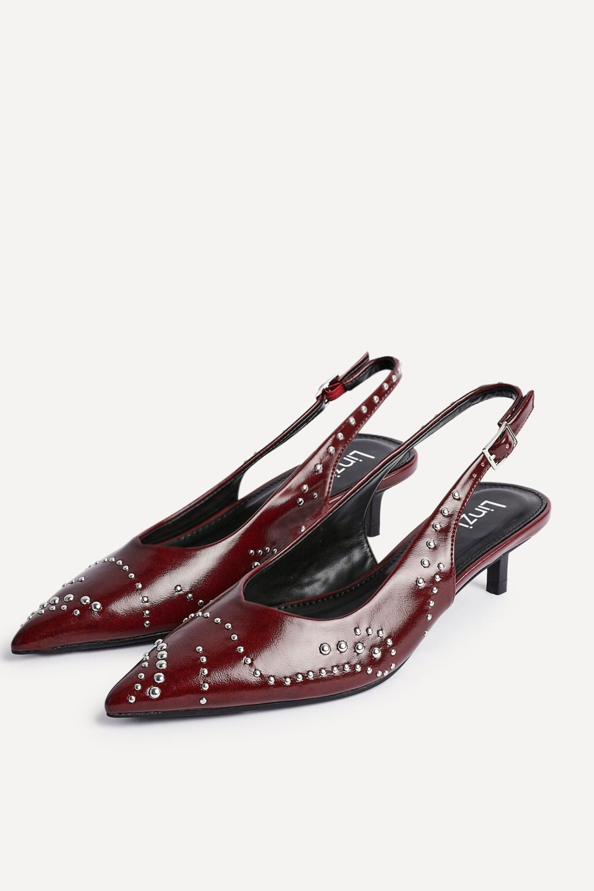 Linzi Crave Burgundy Faux Leather Studded Kitten Heels image 5