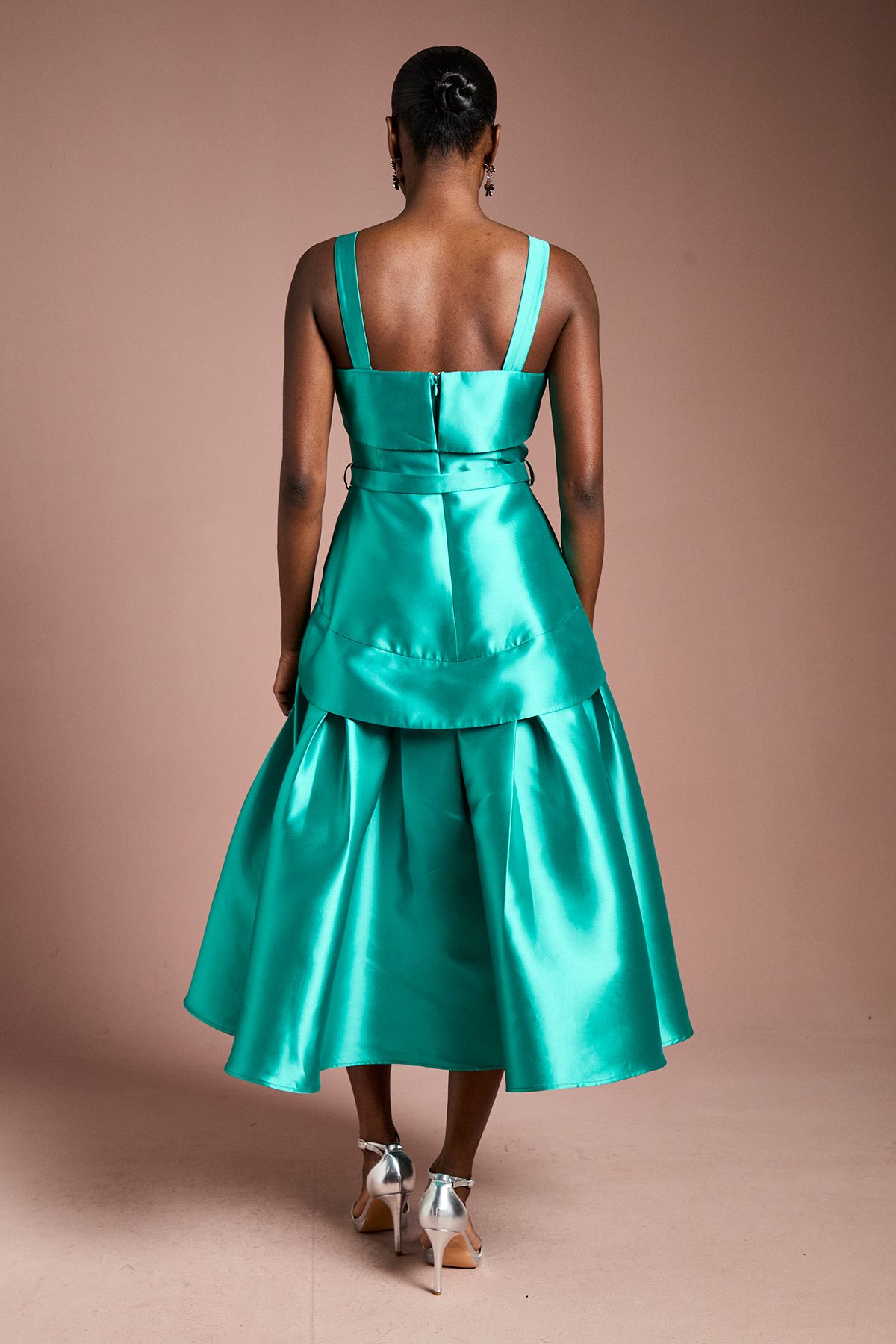Coast Twill Volume Belted Midi Dress Teal image 3