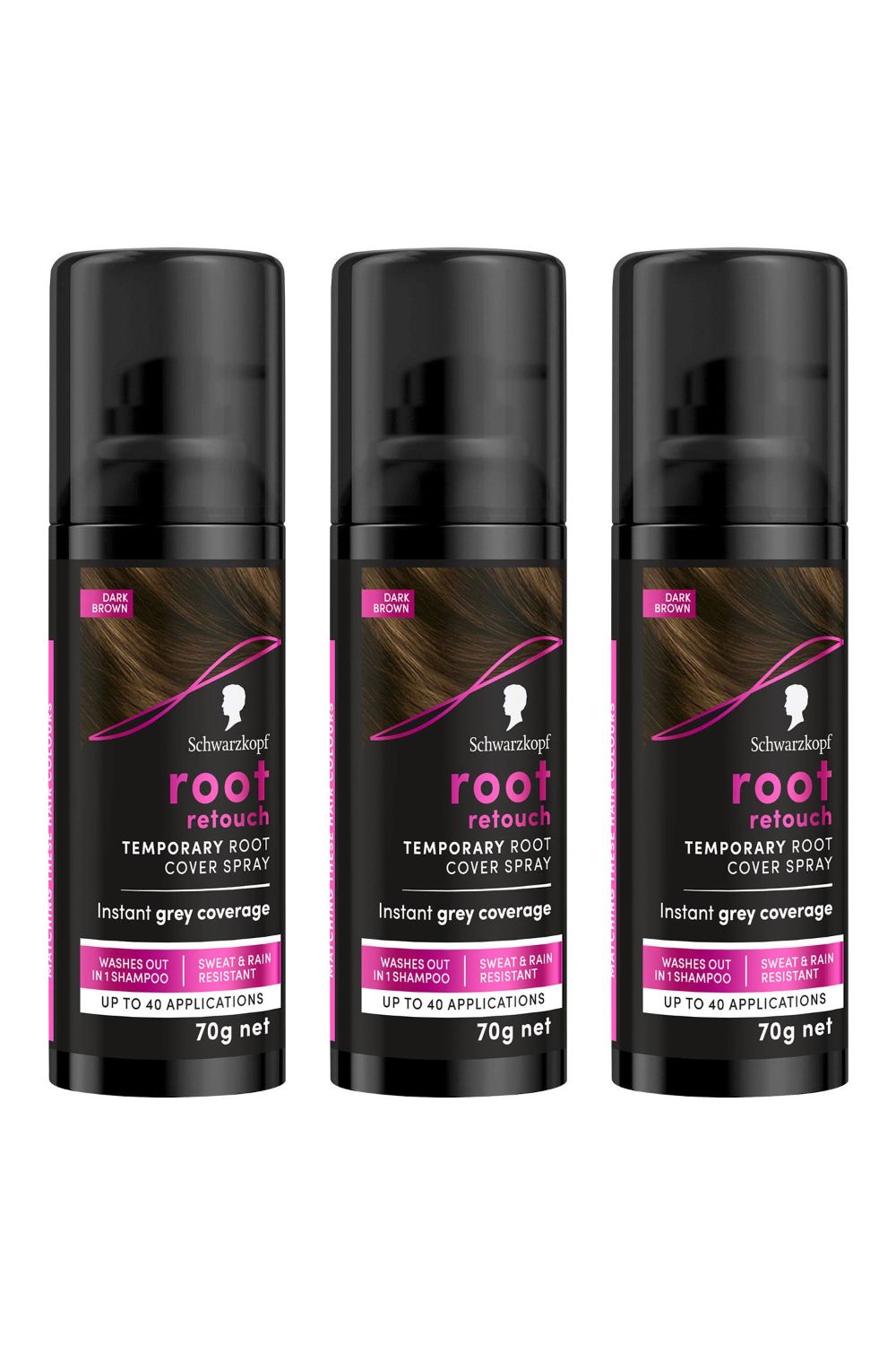 Schwarzkopf Root Retouch 'Root Cover Spray' Dark Brown 70g 3 Pack image 1