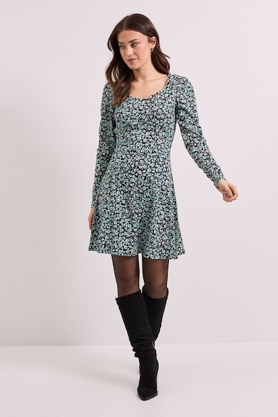 Dorothy Perkins Green Floral Sweetheart Neckline Empire Seam Mini Dress Green