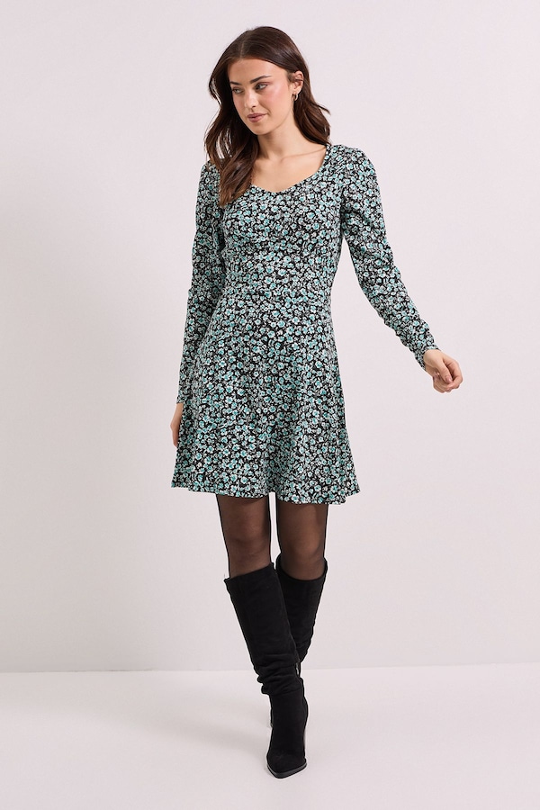 Dorothy Perkins Green Floral Sweetheart Neckline Empire Seam Mini Dress Green