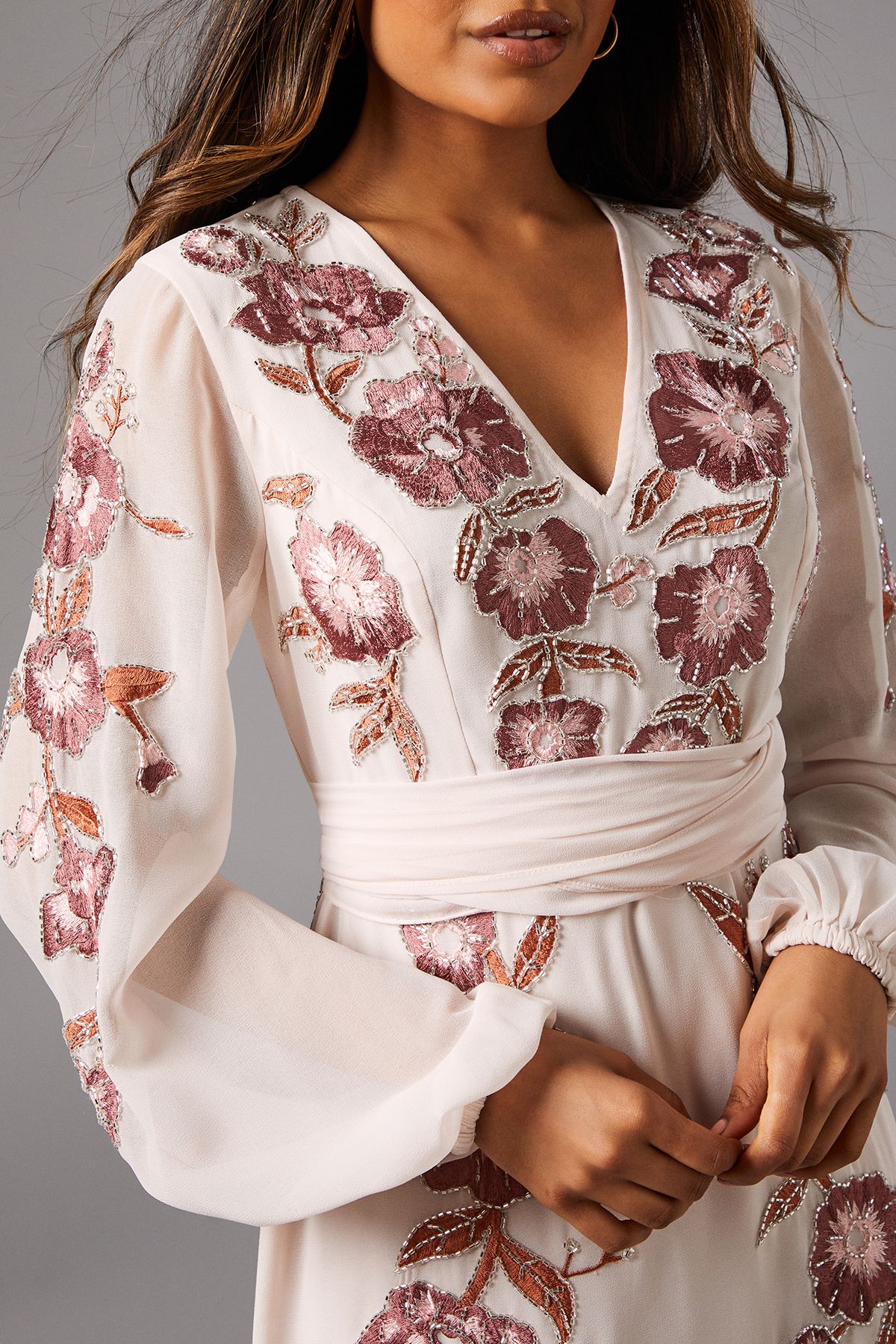 Coast Petite Sequin Embellished And Embroidered Hi-Lo Maxi Dress Blush image 5