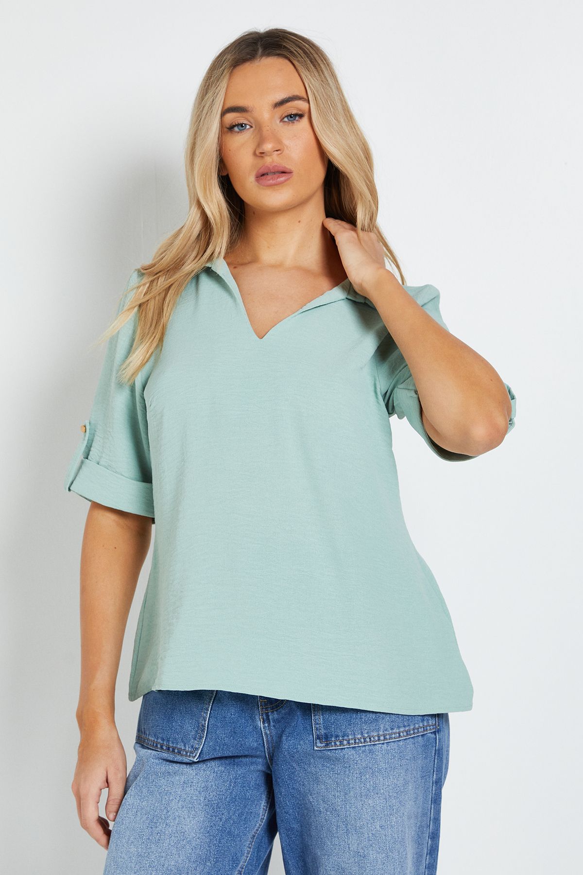 Dorothy Perkins Relaxed Collar Shirt With Tab Sleeve Sage image 1