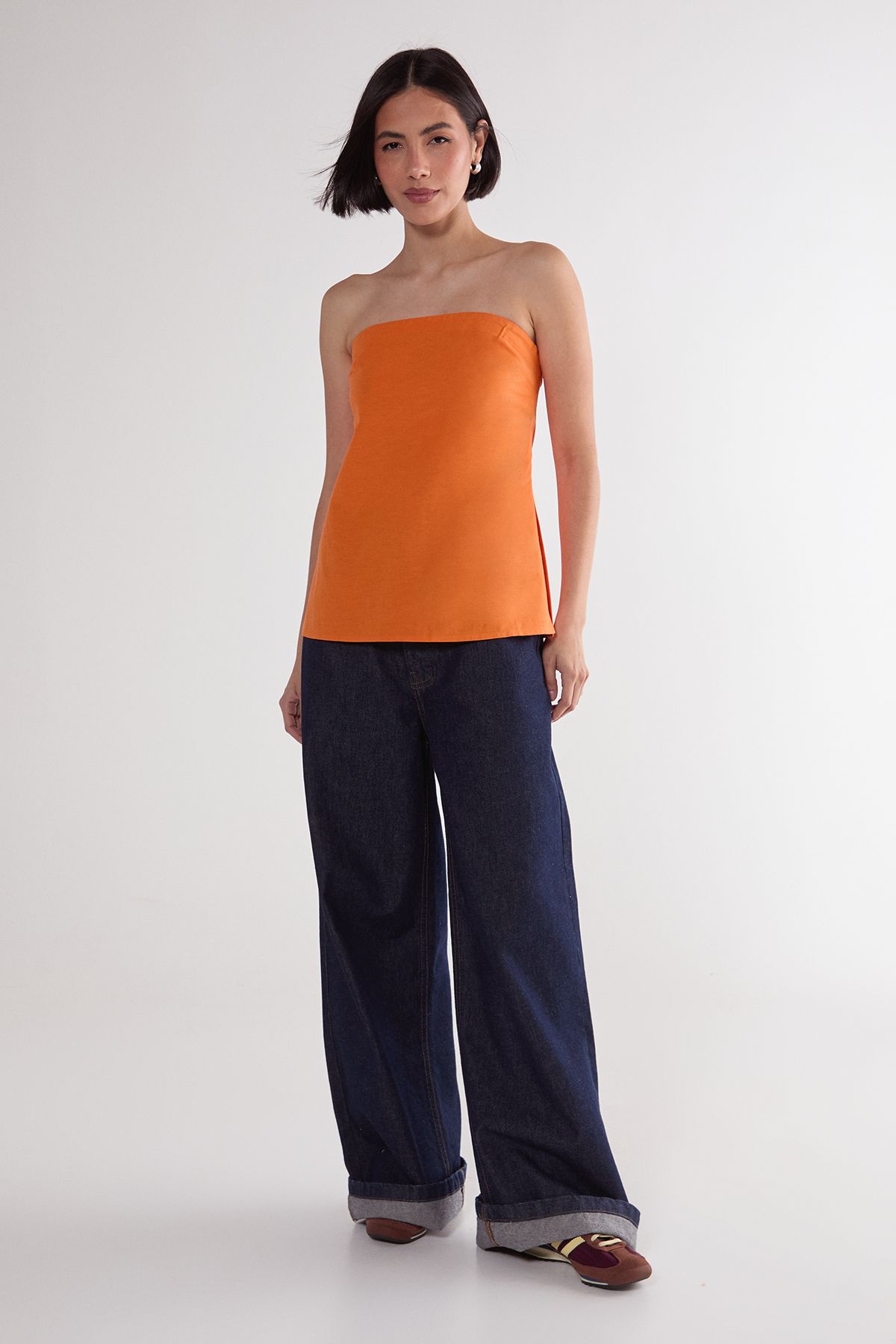 NastyGal Linen Mix Bandeau Top Orange image 2