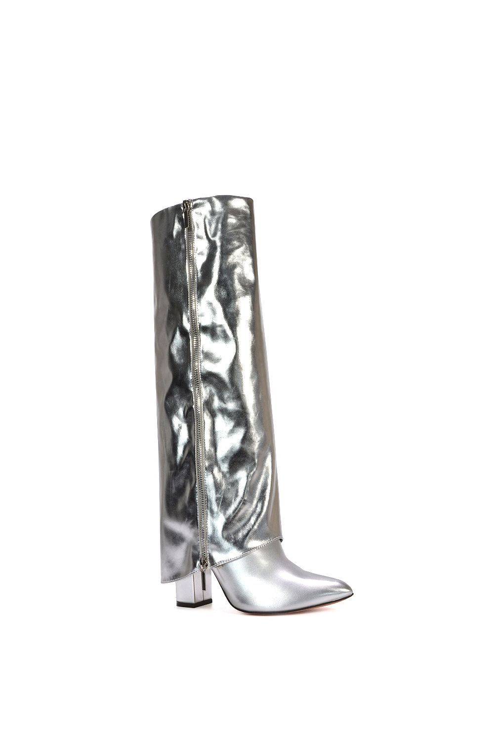 XY London 'Allie' Knee High Fold Over Pointed Toe Boots With Zip Detail image 2