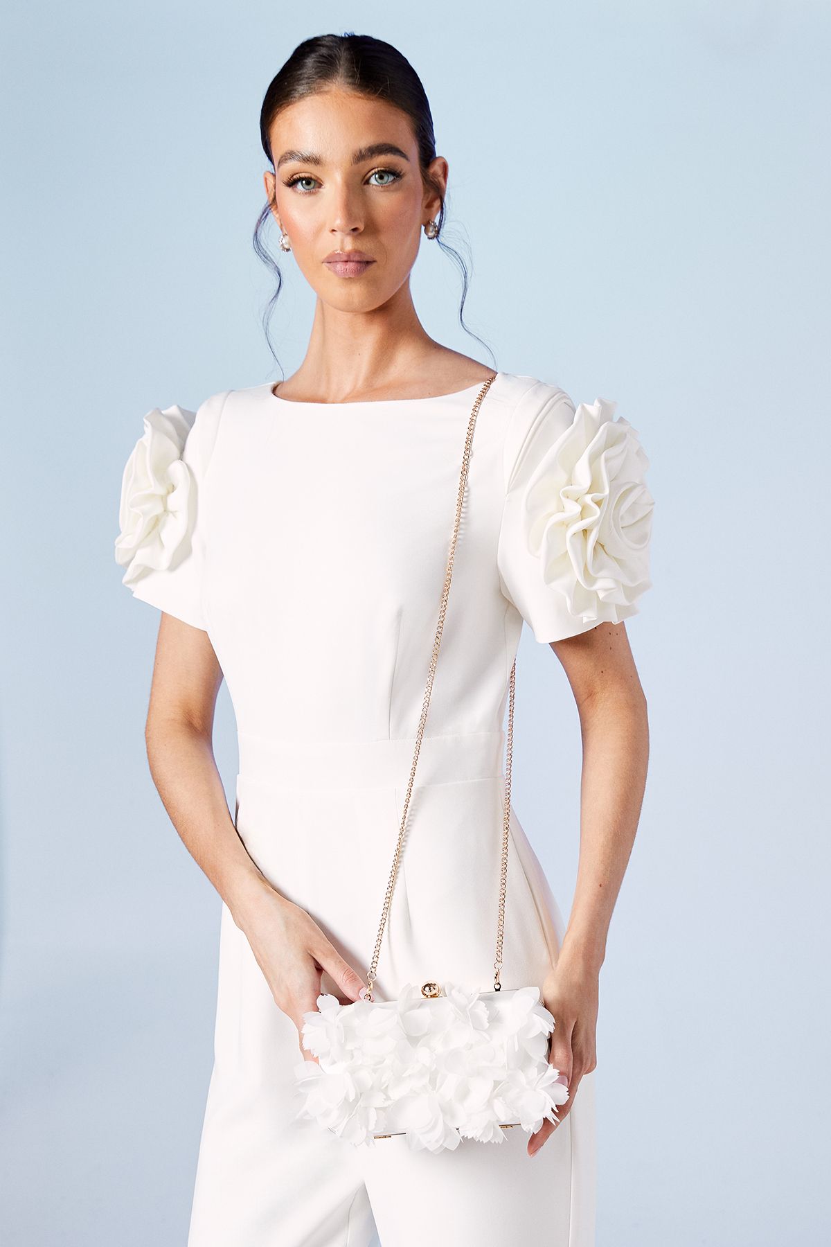 Oasis Bridal Petal Detail Clutch Bags Ivory image 1