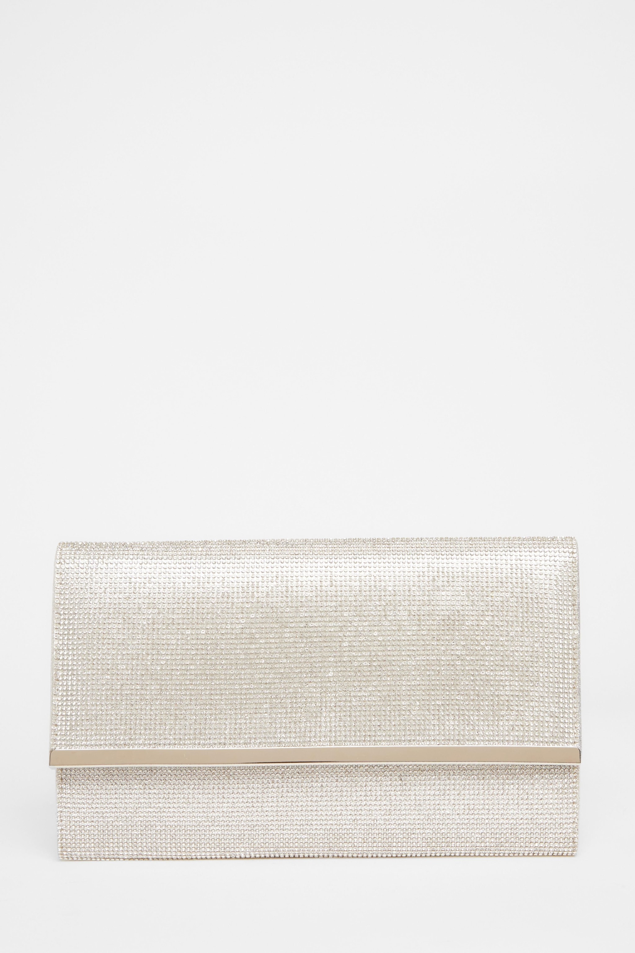 Quiz Silver Diamante Envelope Clutch Bag image 3