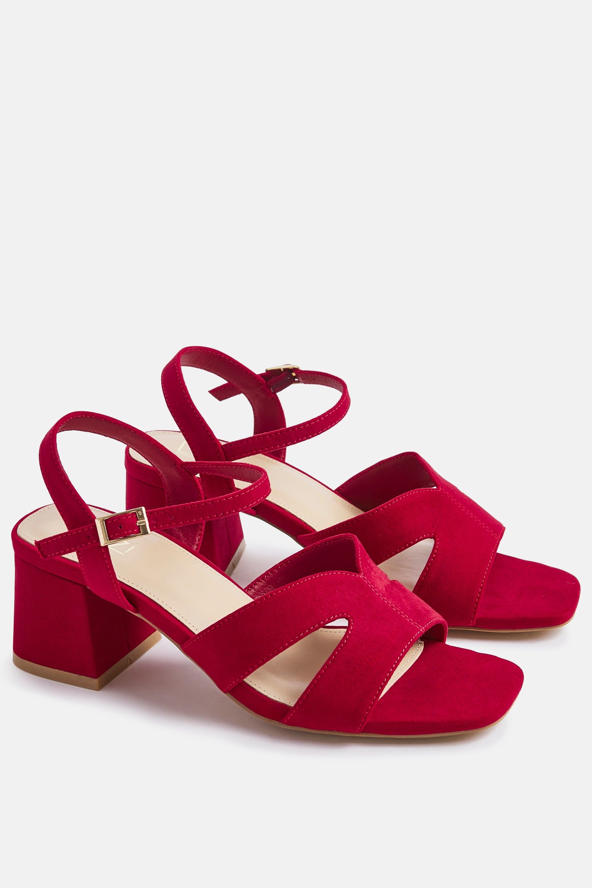 Linzi Empire Wide Fit Red Faux Suede Link Detail Block Heels image 5