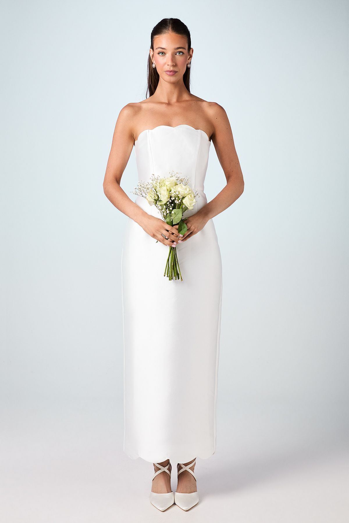 Coast Scallop Detail Twill Column Wedding Dress Ivory image 1