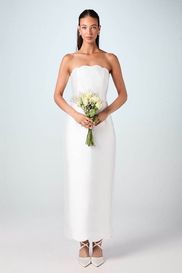 Coast Scallop Detail Twill Column Wedding Dress Ivory