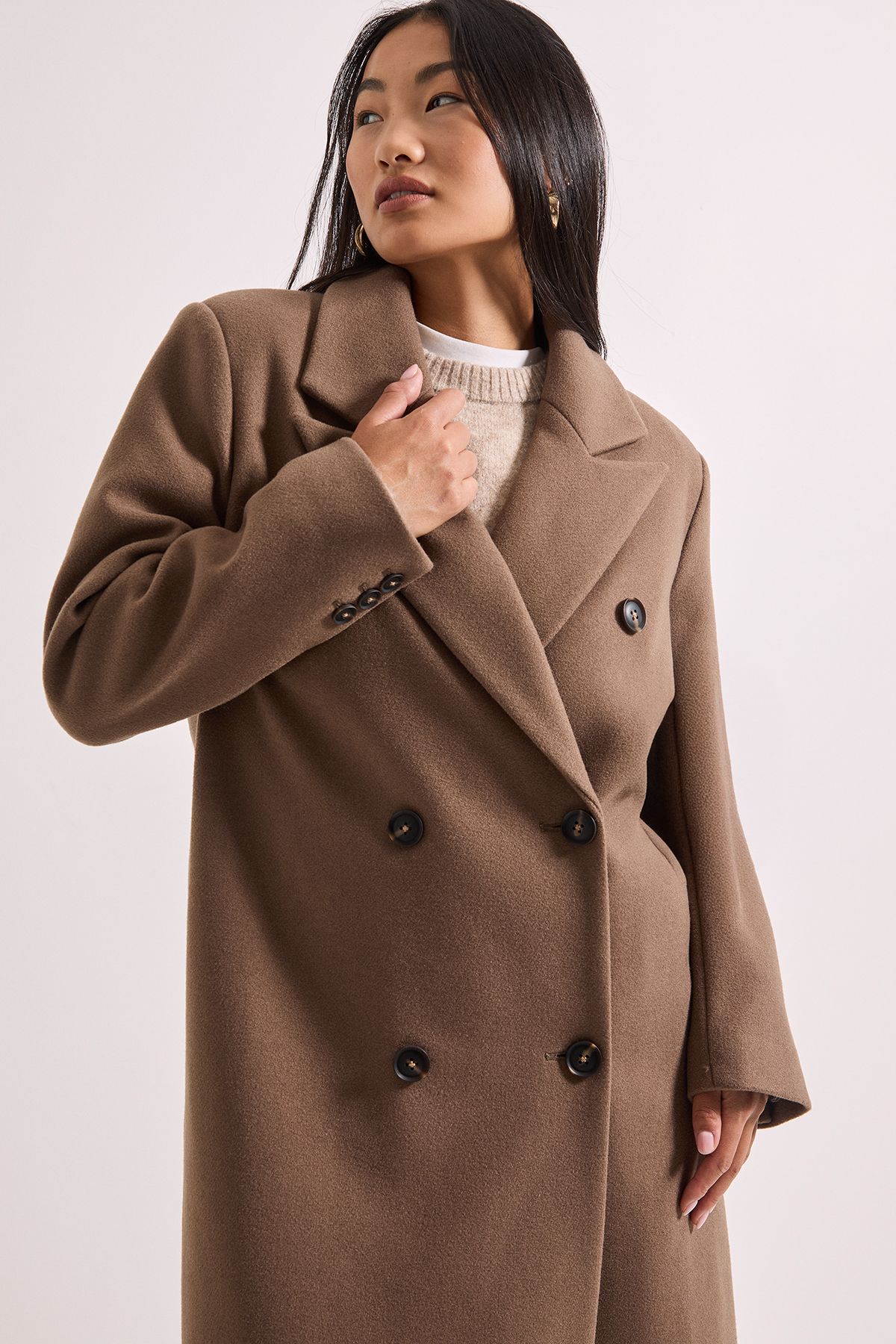 Dorothy Perkins Petite Maxi Length Double Breasted Coat Oatmeal image 4