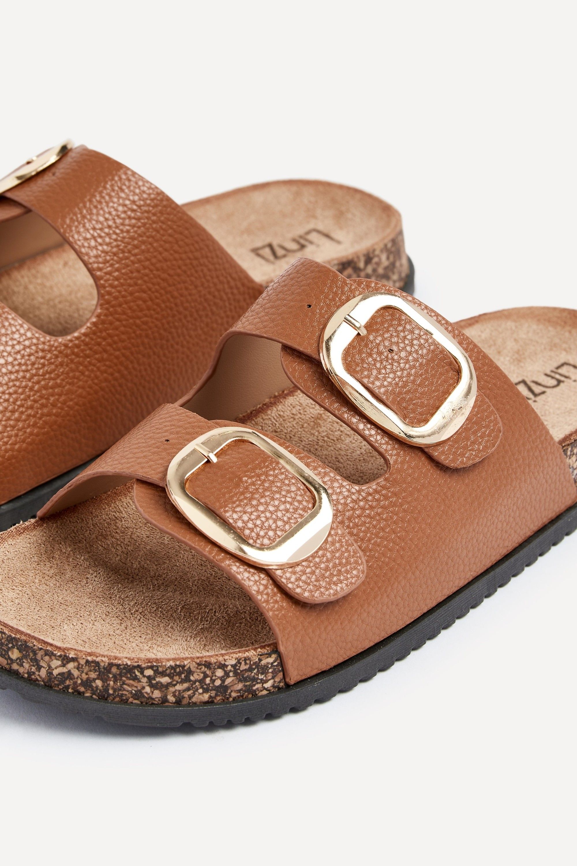 Linzi Tatum Tan Double Buckle Slider Sandals image 5