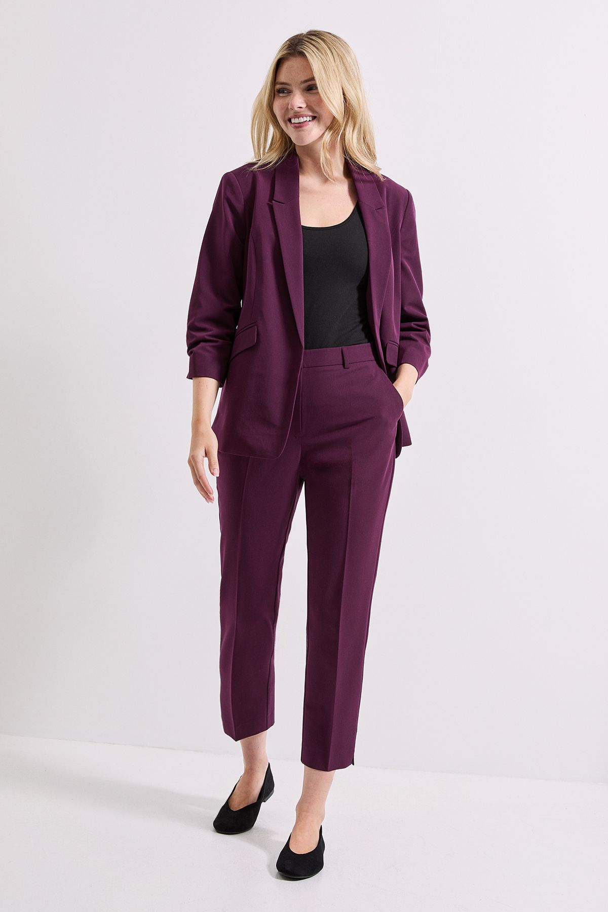 Dorothy Perkins Ruched Sleeve Blazer Plum image 2