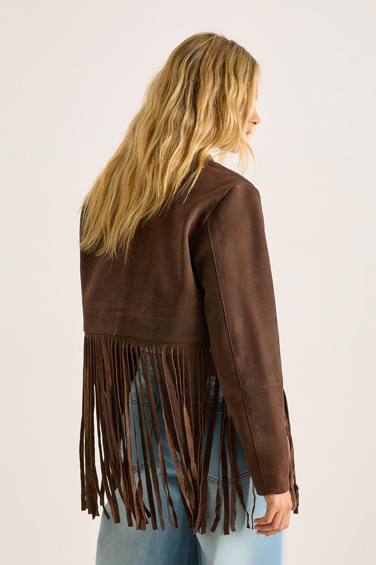 NastyGal Real Suede Fringe Jacket Chocolate image 4