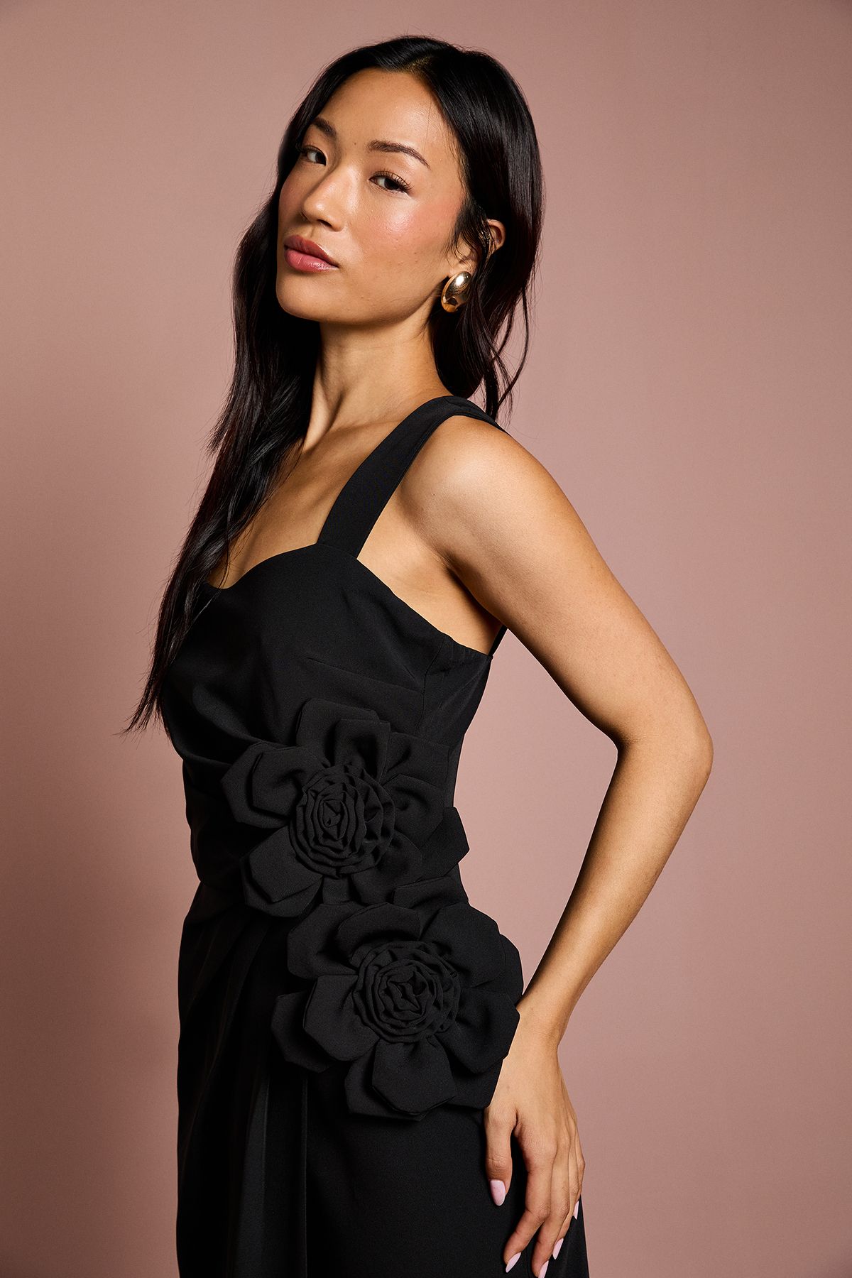 Coast Corsage Pleated Pencil Dress Black image 2