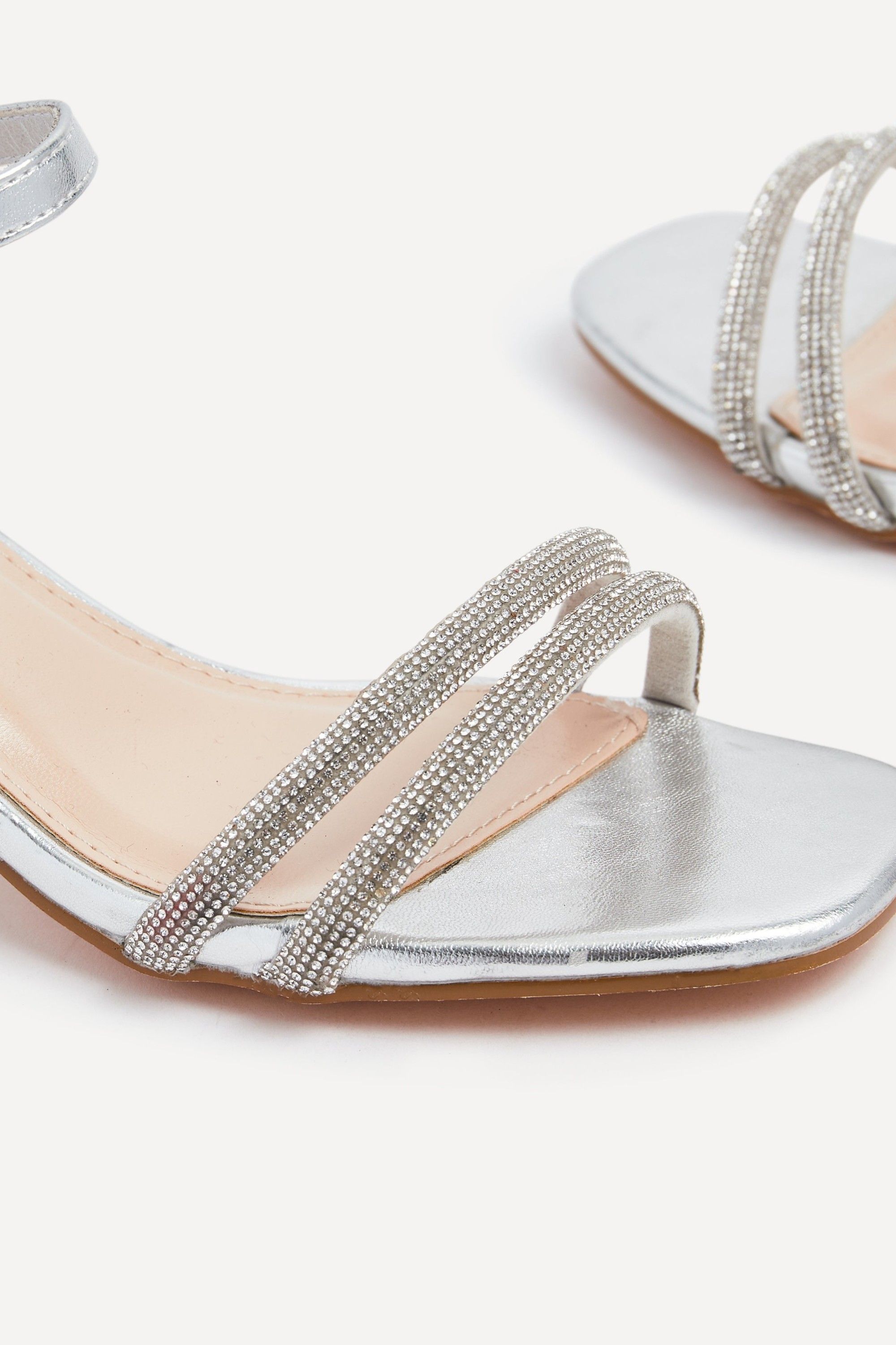 Linzi Bunty Silver Faux Leather Diamante Block Heeled Sandal image 4