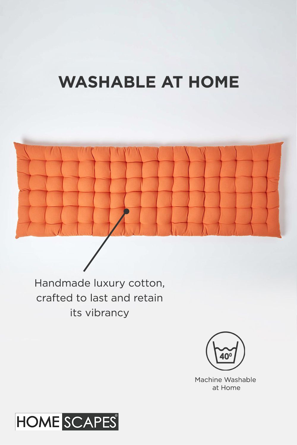 Homescapes Garden Bench Cushion Luxury 3 Seater Cotton Indoor Outdoor Pad, 143 x 48cm image 6