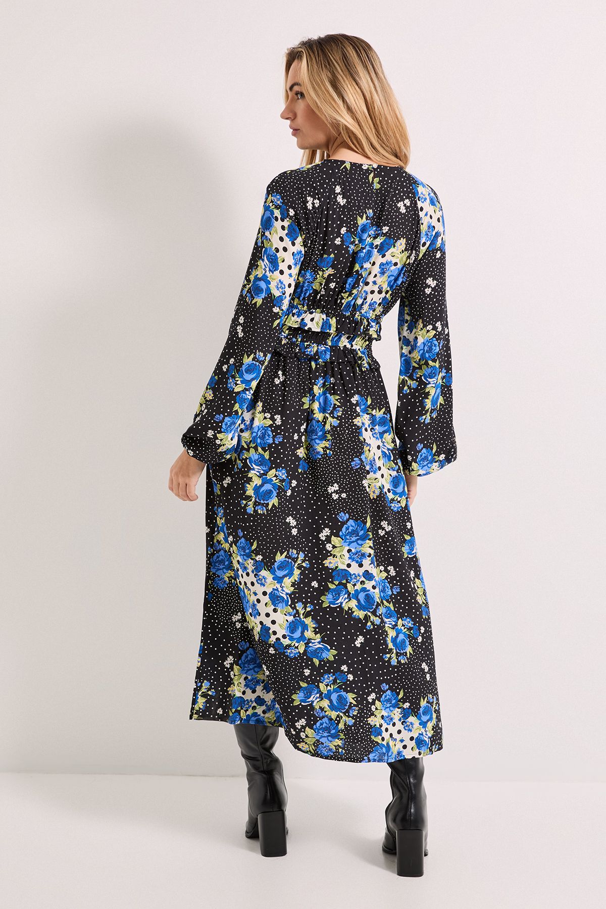 Dorothy Perkins Floral Spot Frill Waist Detail Blouson Sleeve Midi Dress Multi image 3