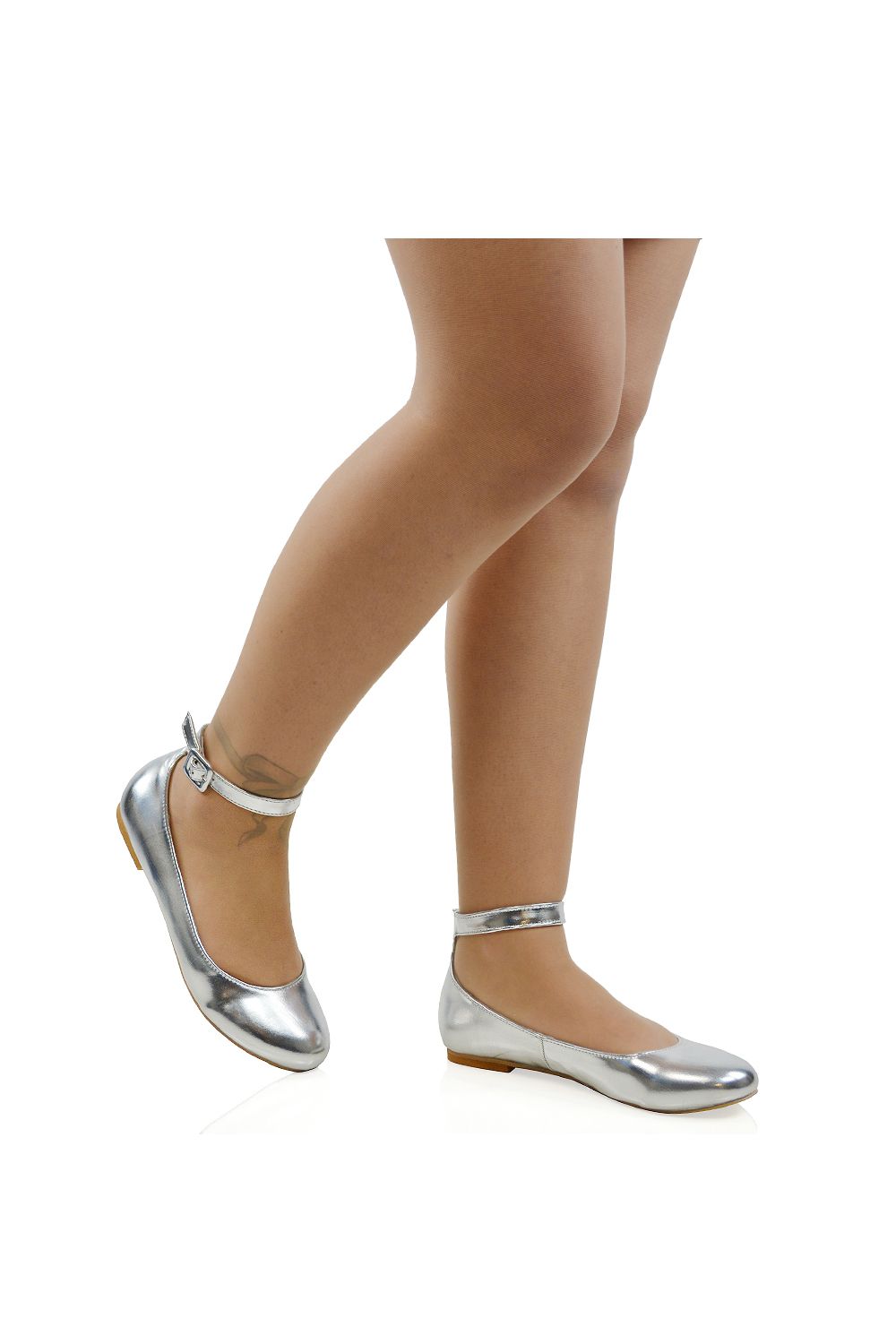 XY London 'Kimmie' Flat Ballerina Pump Shoes with Ankle Strap image 3