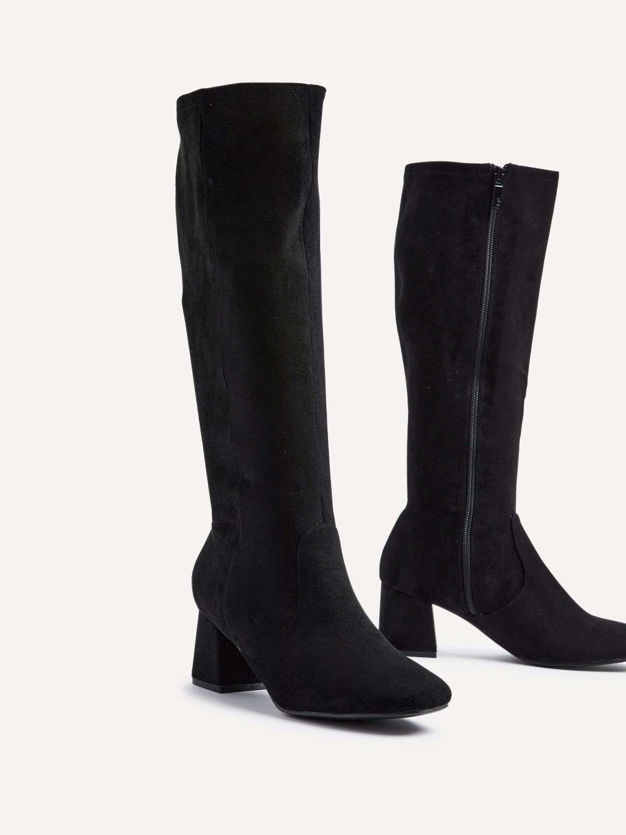 Linzi Frosty Black Faux Suede Block Heeled Knee High Boot image 4