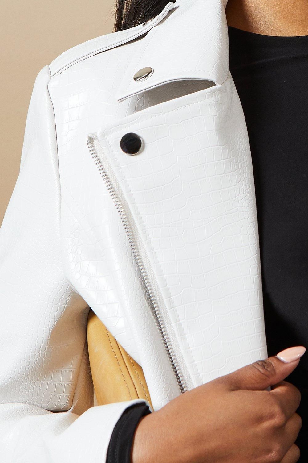 Oasis Crocodile Faux Leather Biker Jacket Ivory image 5
