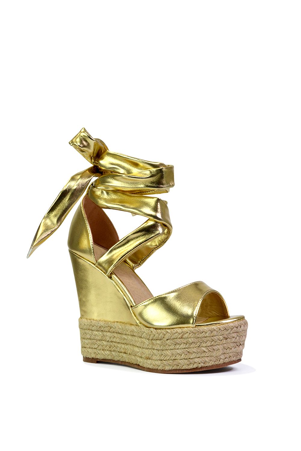 XY London 'Sansa' Tie Up Woven High Wedge Platform Heel Sandals image 2
