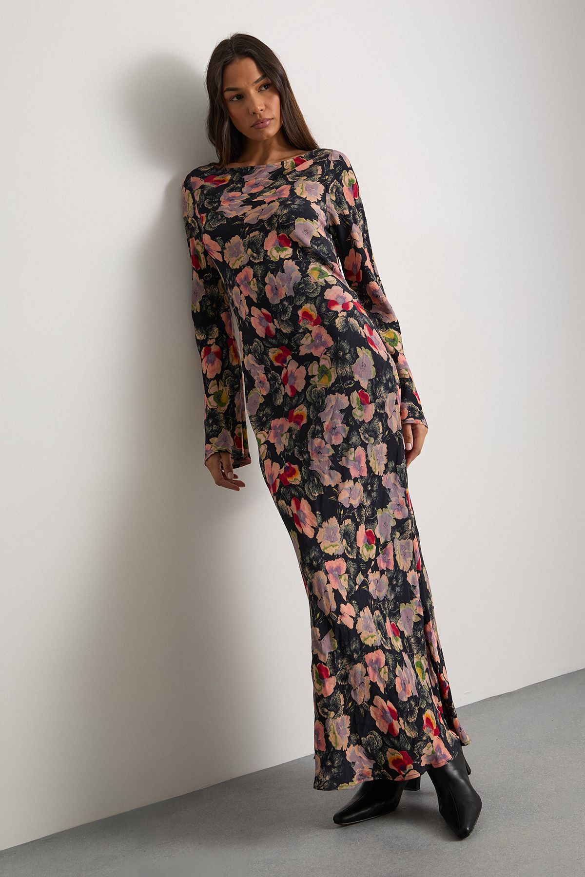 Warehouse Floral Bias Cut Scoop Back Midaxi Dress Floral