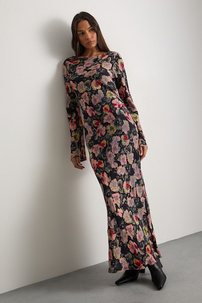 Warehouse Floral Bias Cut Scoop Back Midaxi Dress Floral