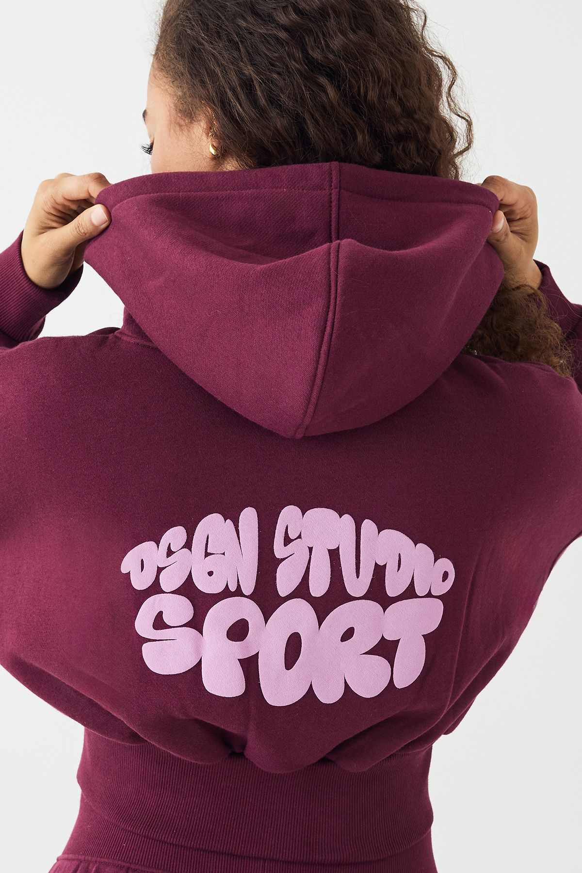DSGN Studio DSGN Studio Sport Bubble Print Boxy Crop Zip Through Hoodie Plum image 4
