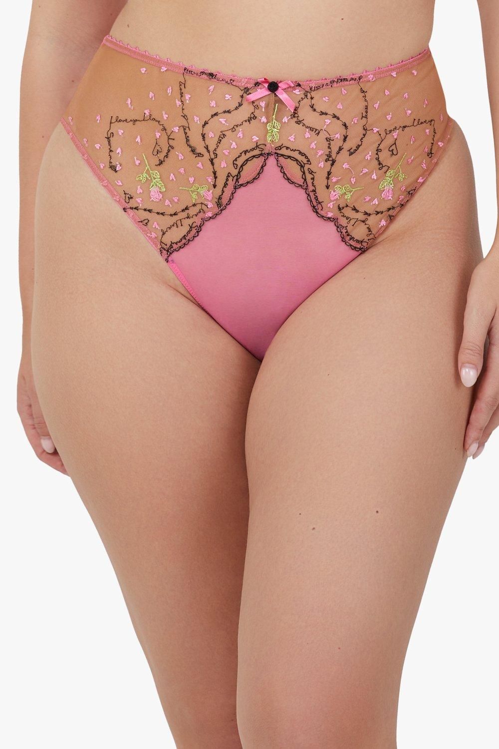 Playful Promises Spank Me Pink and Nude Custom Embroidery High Waist Thong