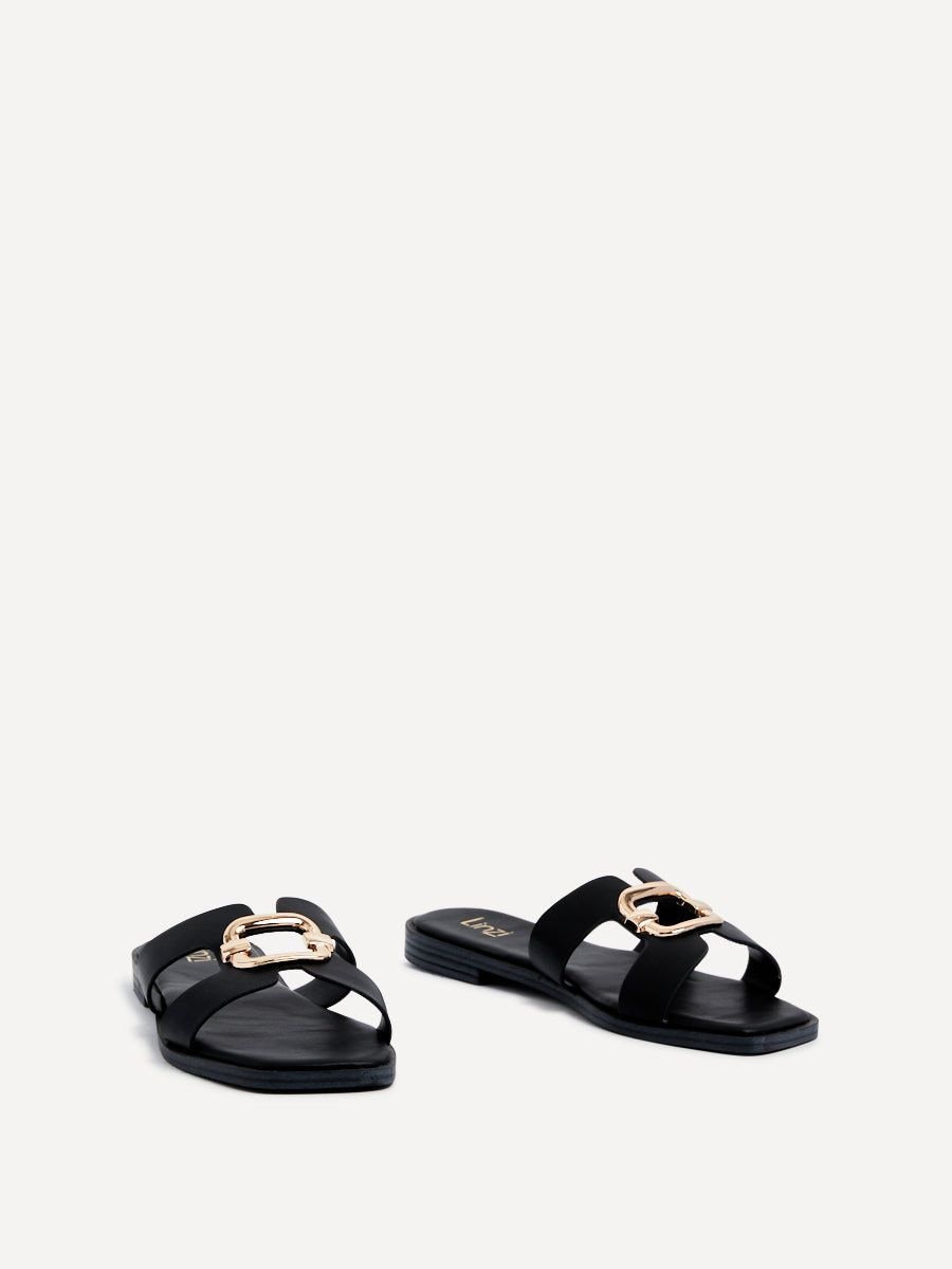 Linzi Vida Black Faux Leather Flat Sandal image 3