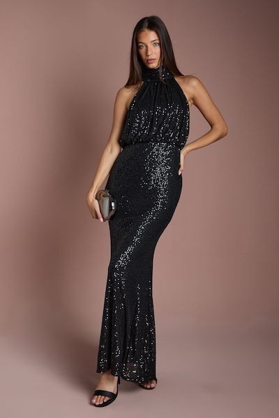 Coast Halterneck Sequin Bridesmaid Maxi Dress Black