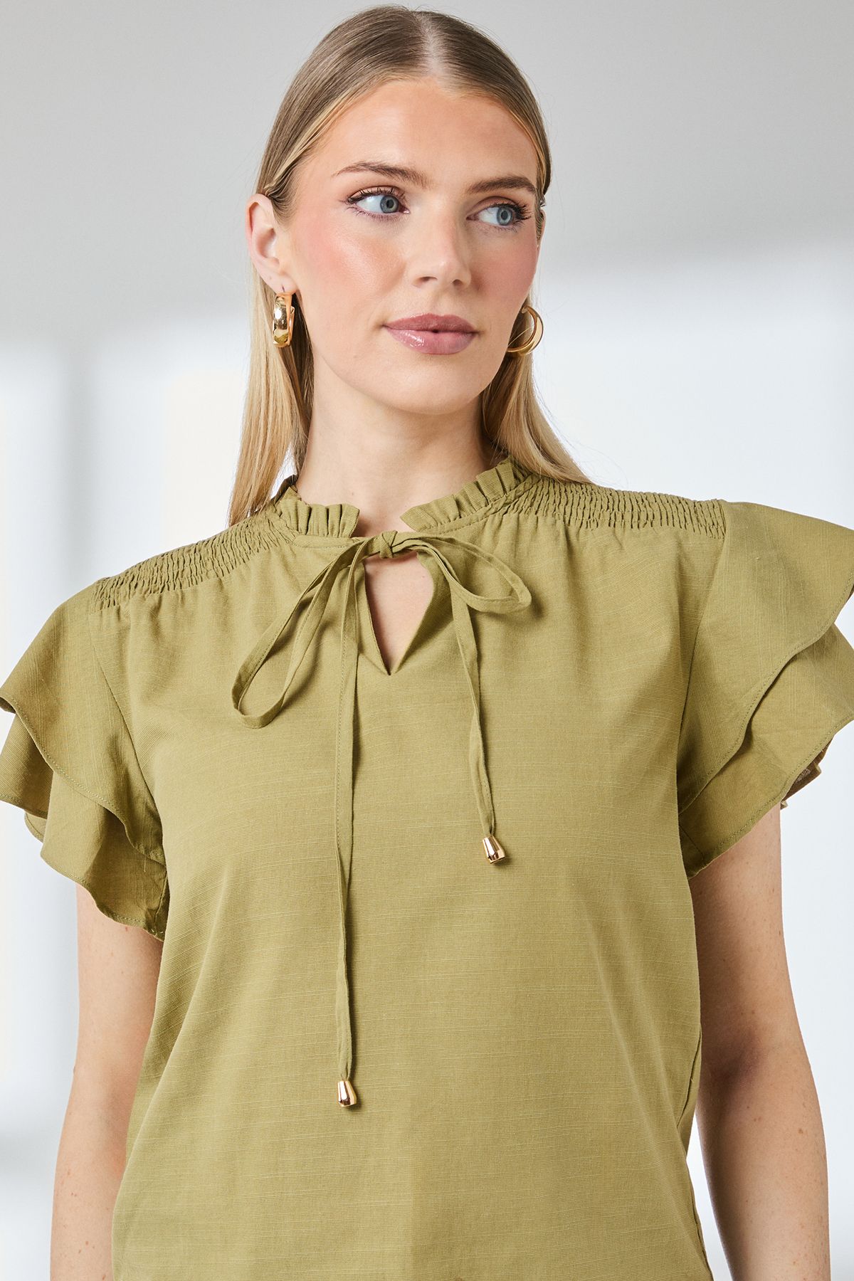 Principles Bubble Hem Flute Sleeve Top Olive image 4