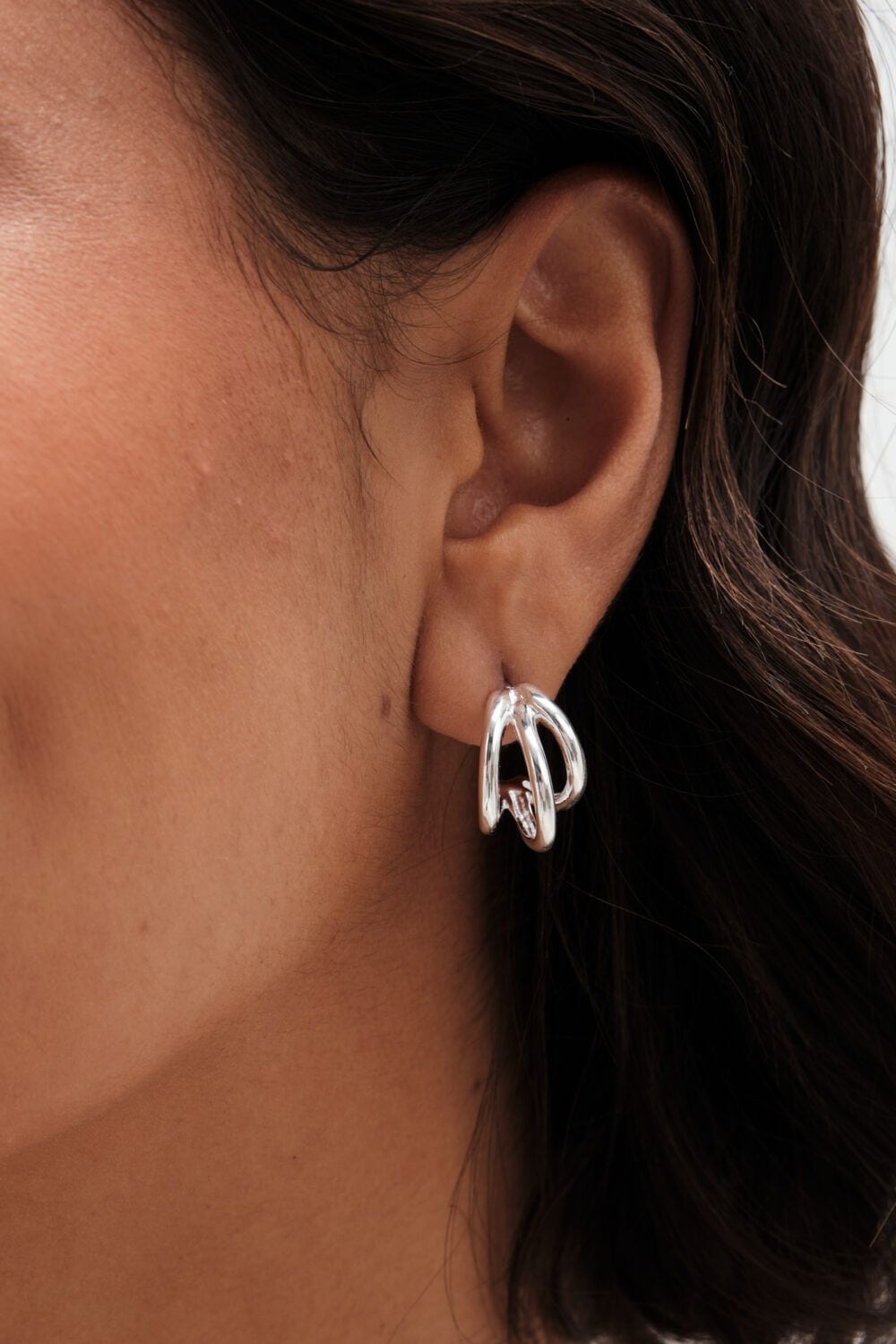 Simply Silver Sterling Silver 925 Polished Triple Row Hoop Earrings image 3