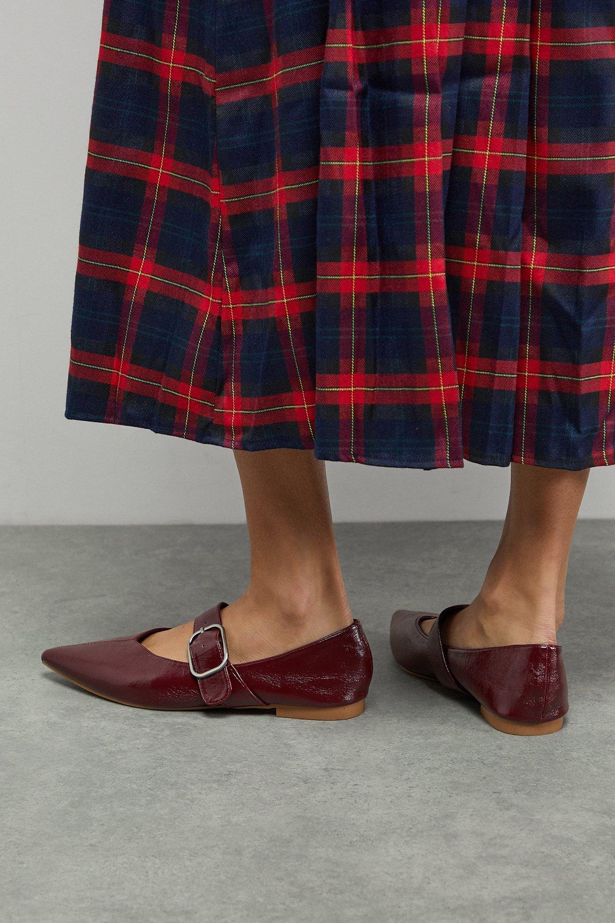 MissPap Faith: Brianna Faux Leather Buckle Detail Mary Jane Pointed Ballerinas Burgundy image 4