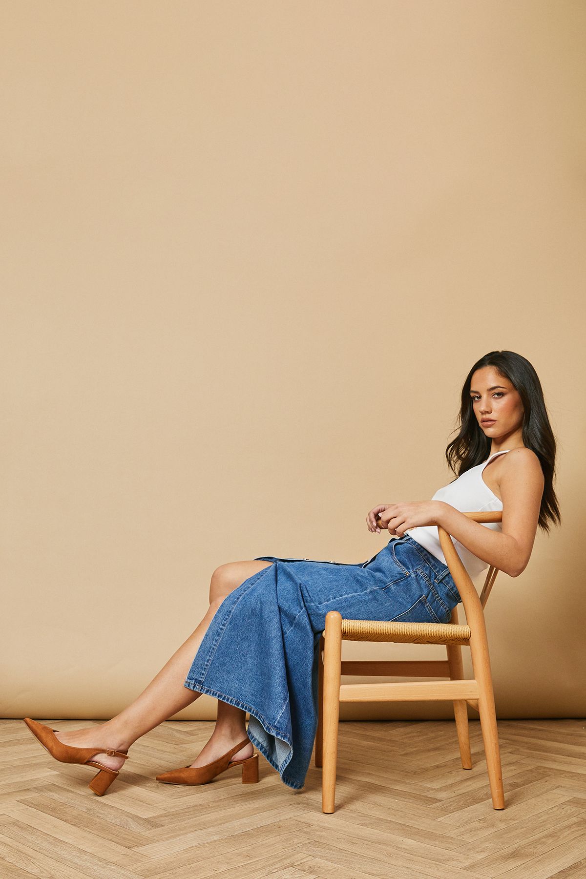 Oasis Enrya Faux Suede Slingback Low Block Heel Shoes Tan image 1