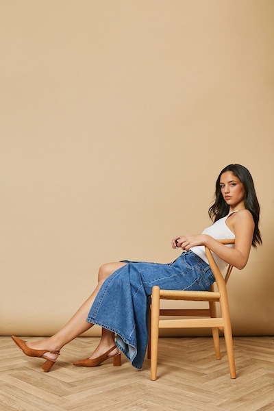 Oasis Enrya Faux Suede Slingback Low Block Heel Shoes Tan