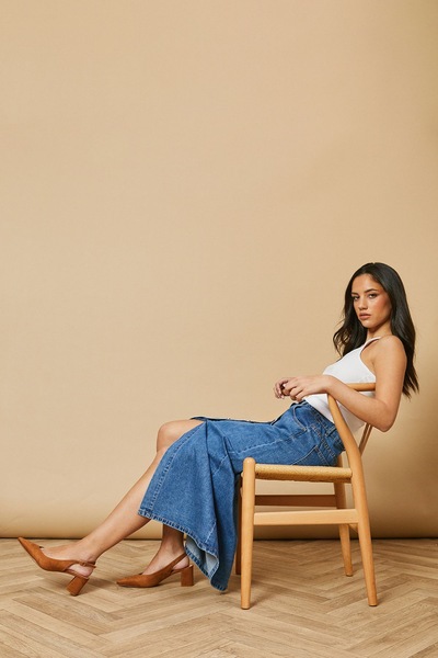 Oasis Enrya Faux Suede Slingback Low Block Heel Shoes Tan