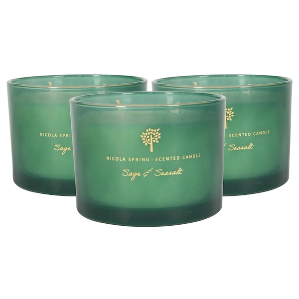Nicola Spring 350g Sage & Seasalt Soy Candles - Pack of 3 - Double Wick Glass Jars