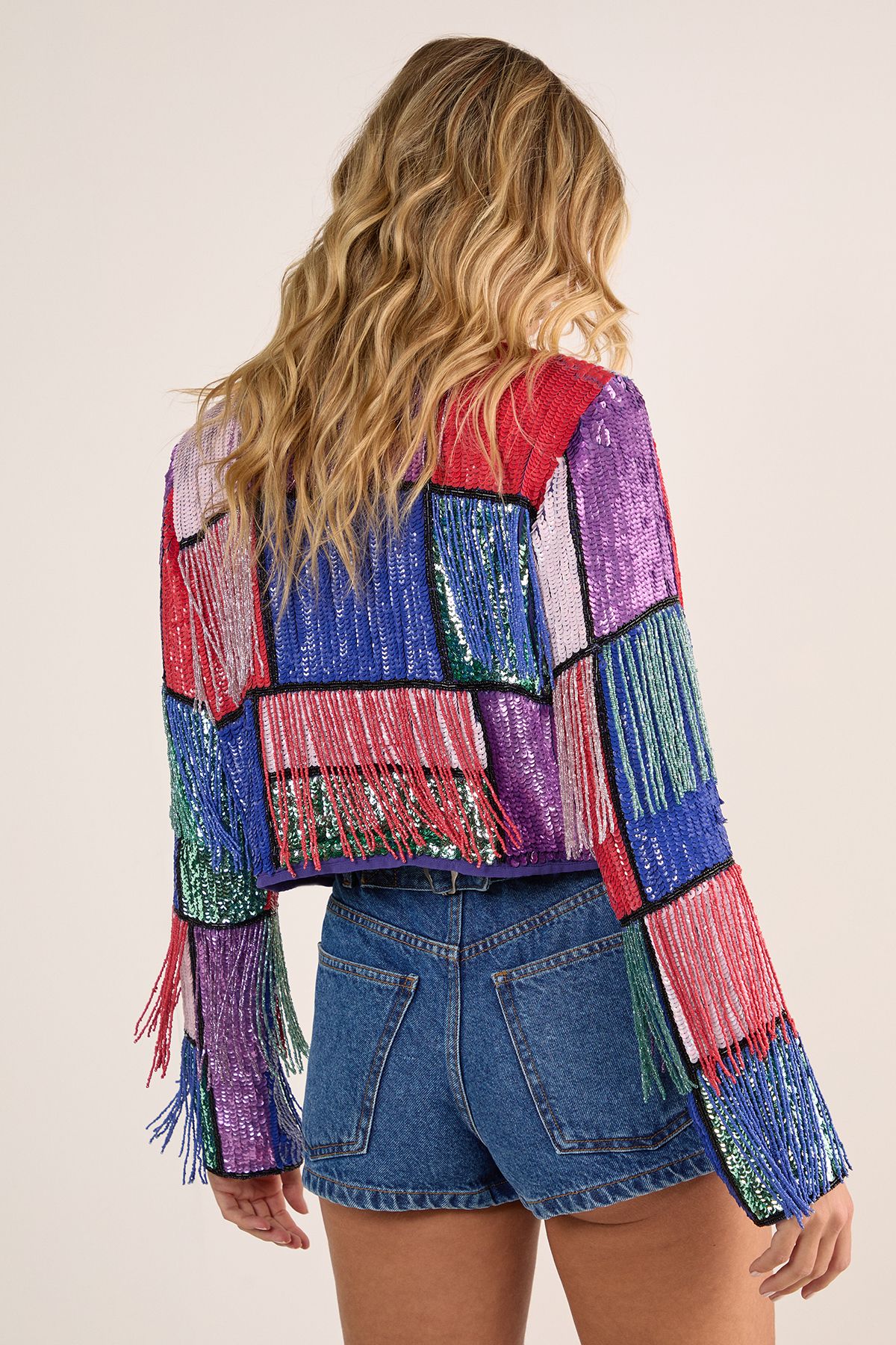 NastyGal Colour Block Check Tassel Sequin Jacket Multi image 4