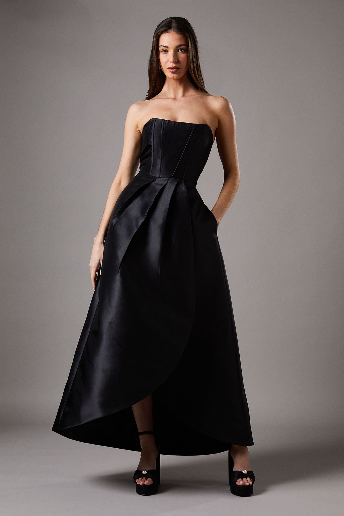 Coast Corset Detail Twill Black Maxi Dress Black image 1